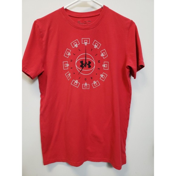 Under Armour Heat Gear Youth XL Loose “Full Time Job” Basketball Logo Red TShirt - Picture 2 of 6